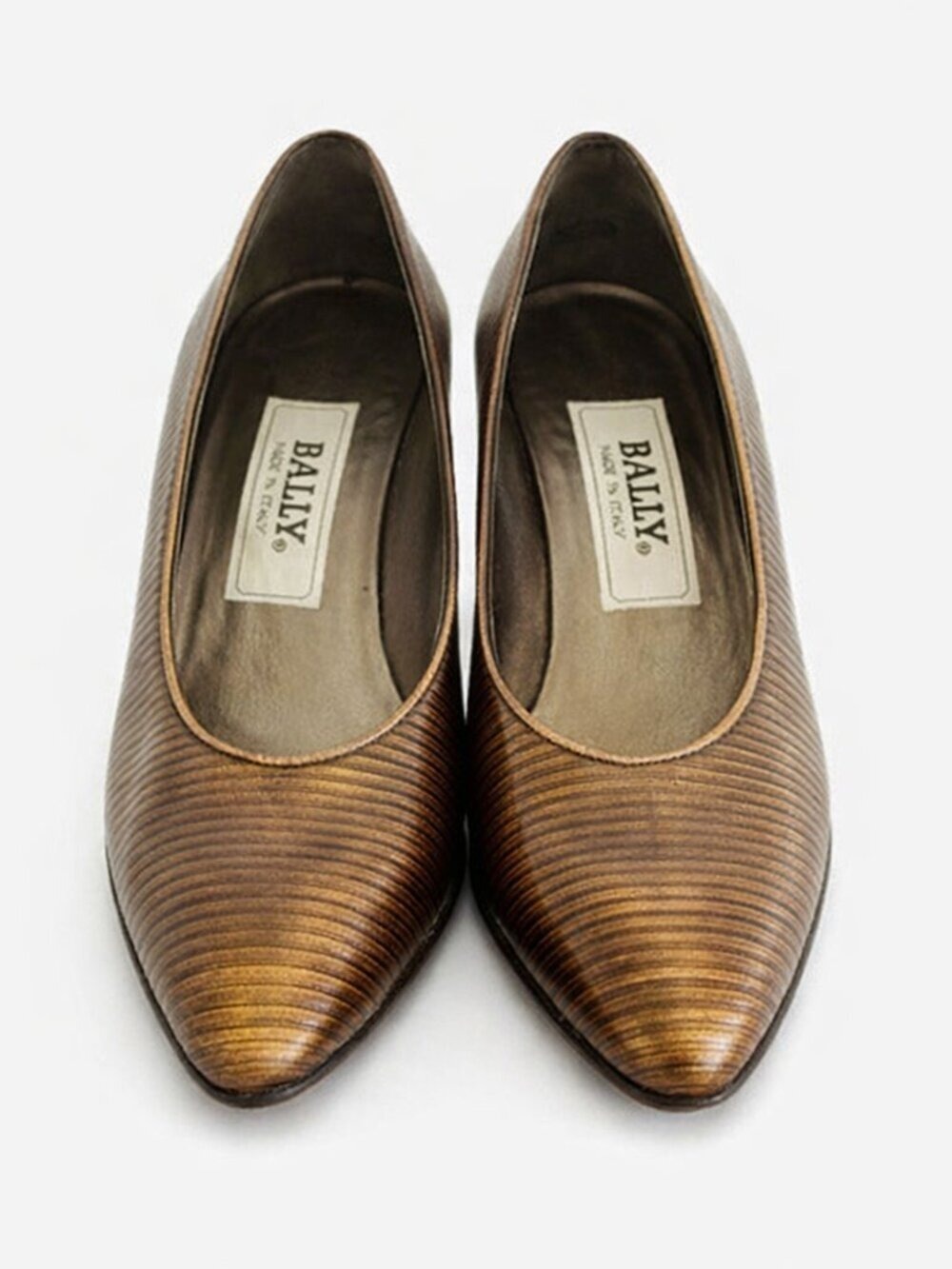 Bally Gold Brown Leather Kitten Heels EU 36 Italian Pumps